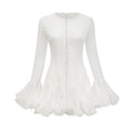 Letizia Mini Dress White Flared Sleeves Sheer Button Hem