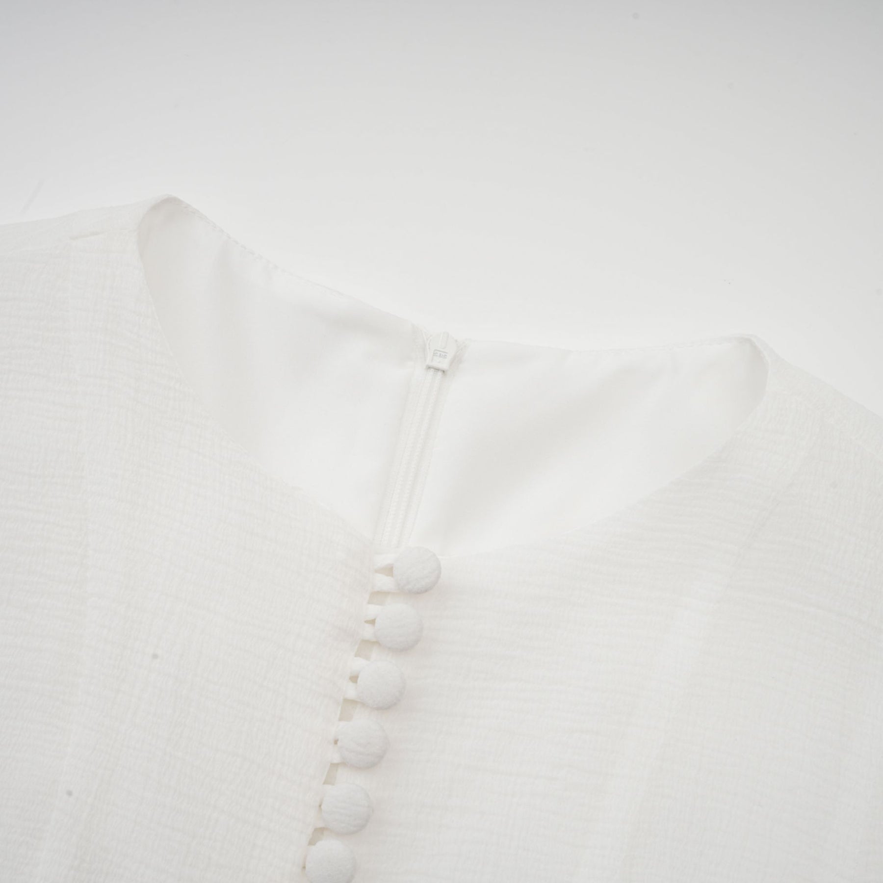 Letizia Mini Dress White Flared Sleeves Sheer Button Hem