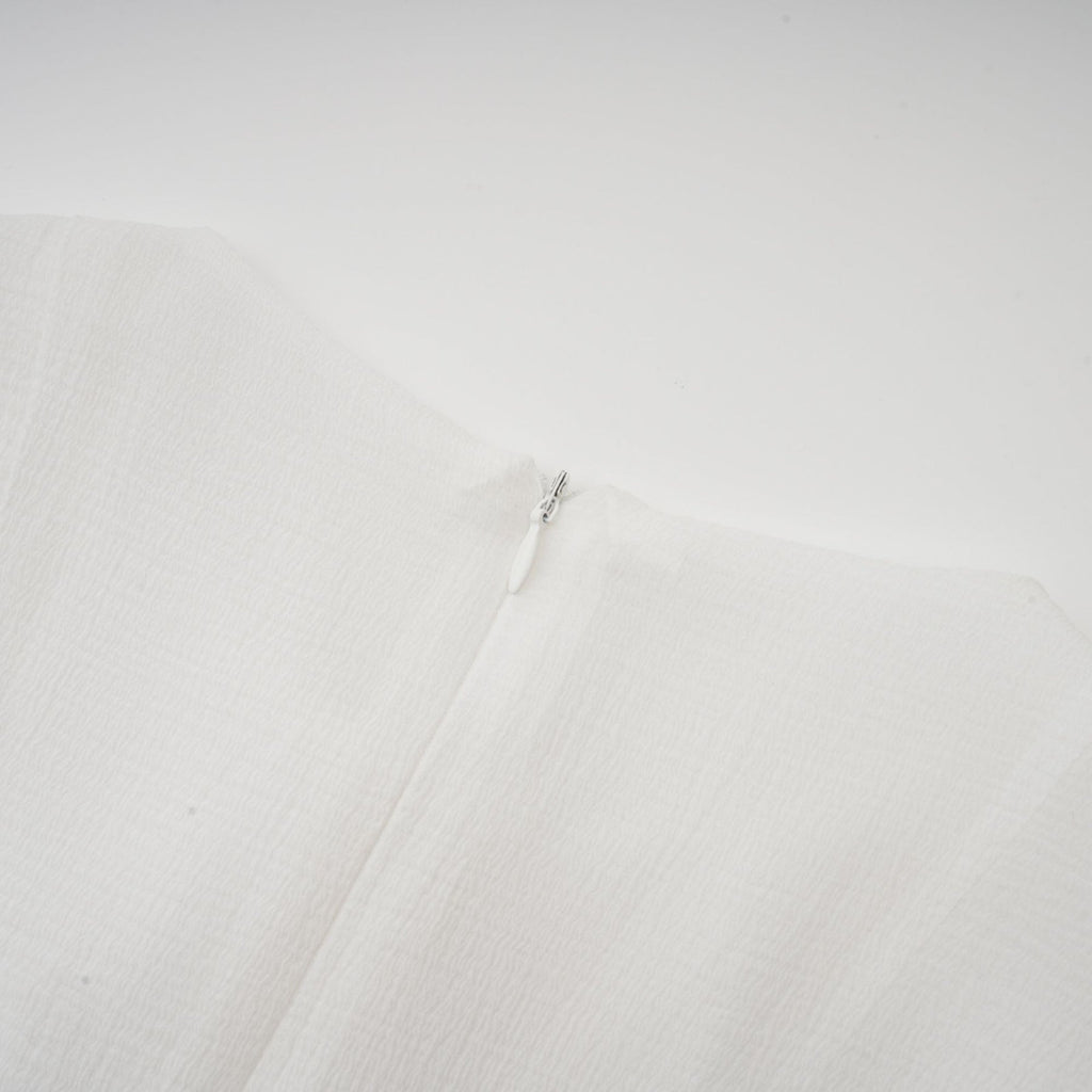 Letizia Mini Dress White Flared Sleeves Sheer Button Hem