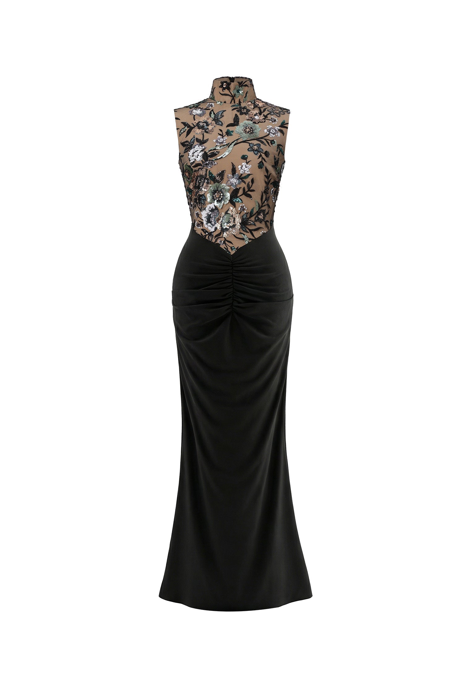 Lexi Black Floral Sequined Bodice Dress