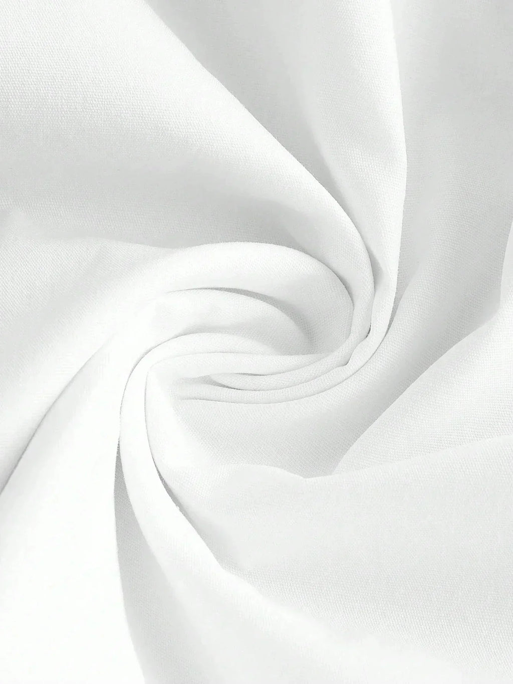 Soft and breathable white fabric spirals gracefully, showcasing its smooth texture and versatility. Perfect for creating.
