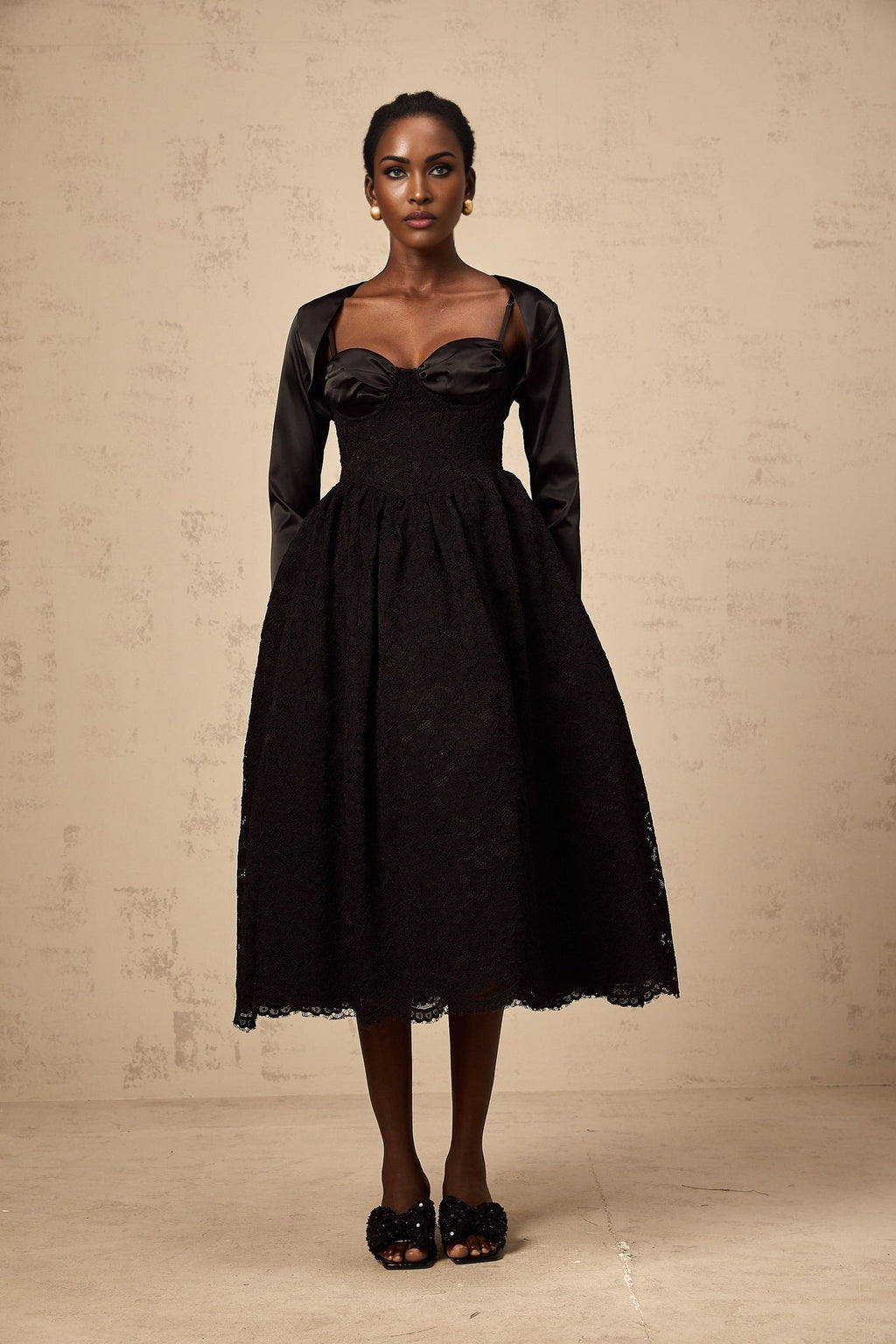 Lia Top & Dress Black Floral Lace Panelled Set