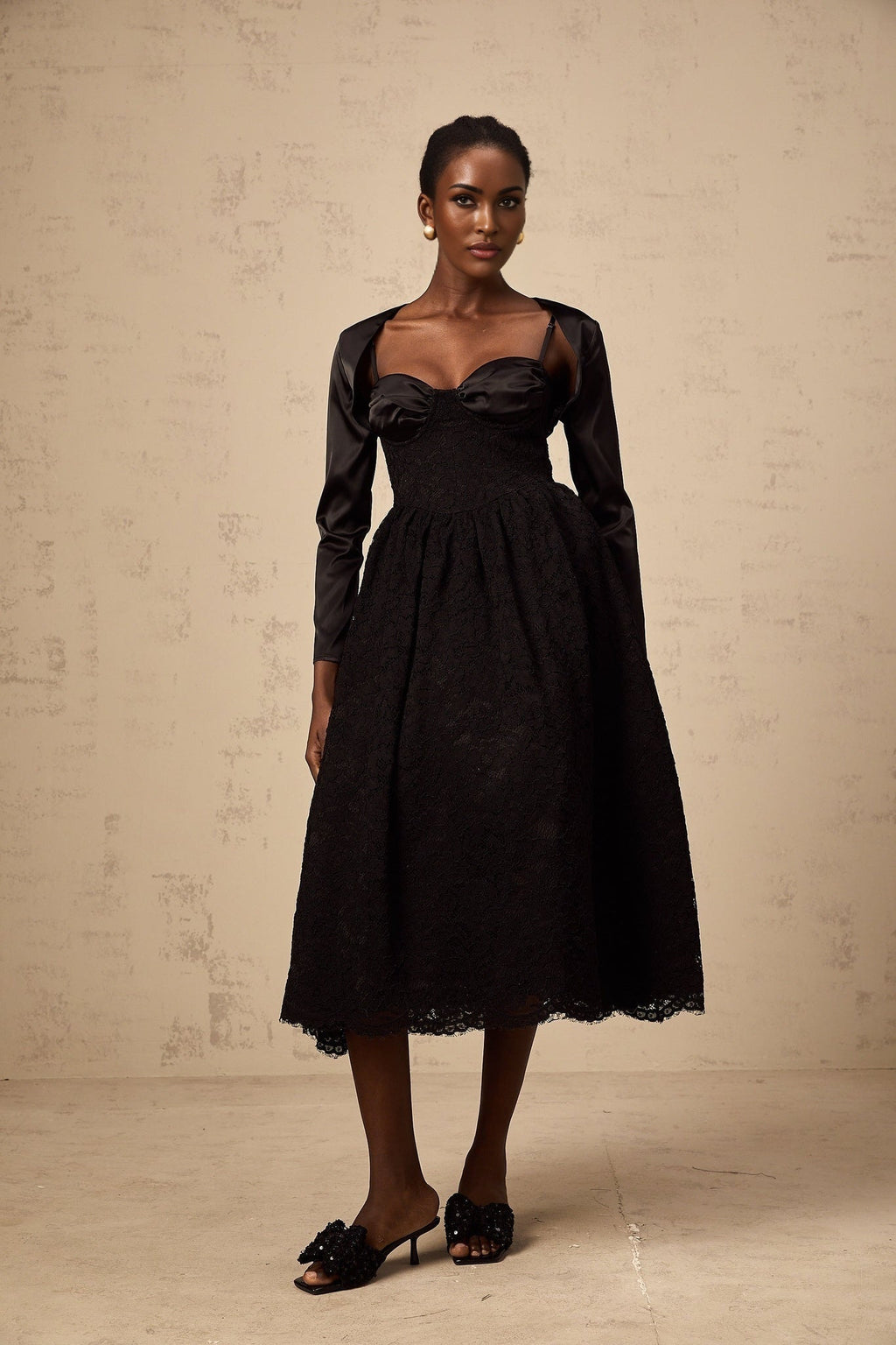 Lia Top & Dress Black Floral Lace Panelled Set