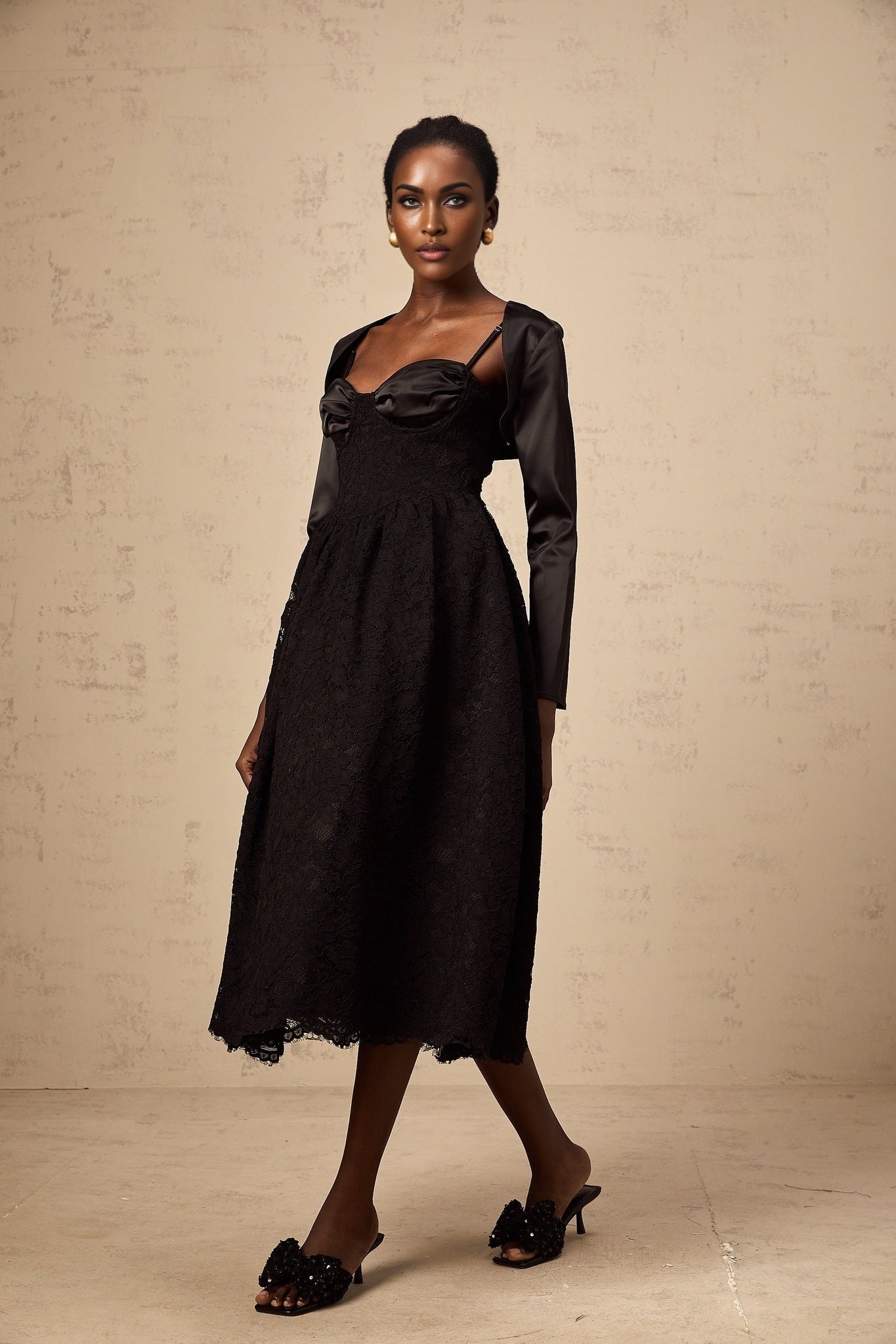 Lia Top & Dress Black Floral Lace Panelled Set