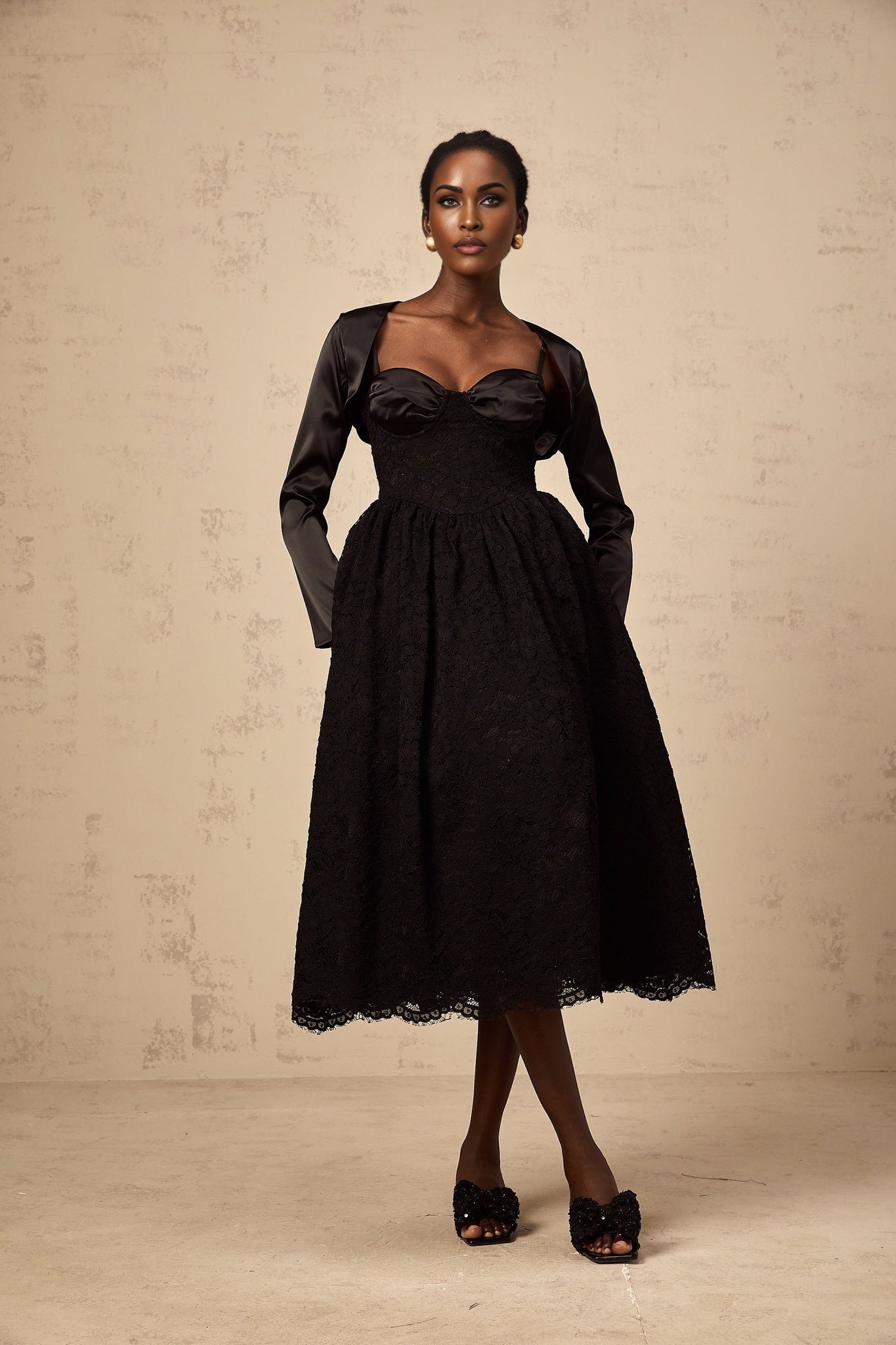 Lia Top & Dress Black Floral Lace Panelled Set