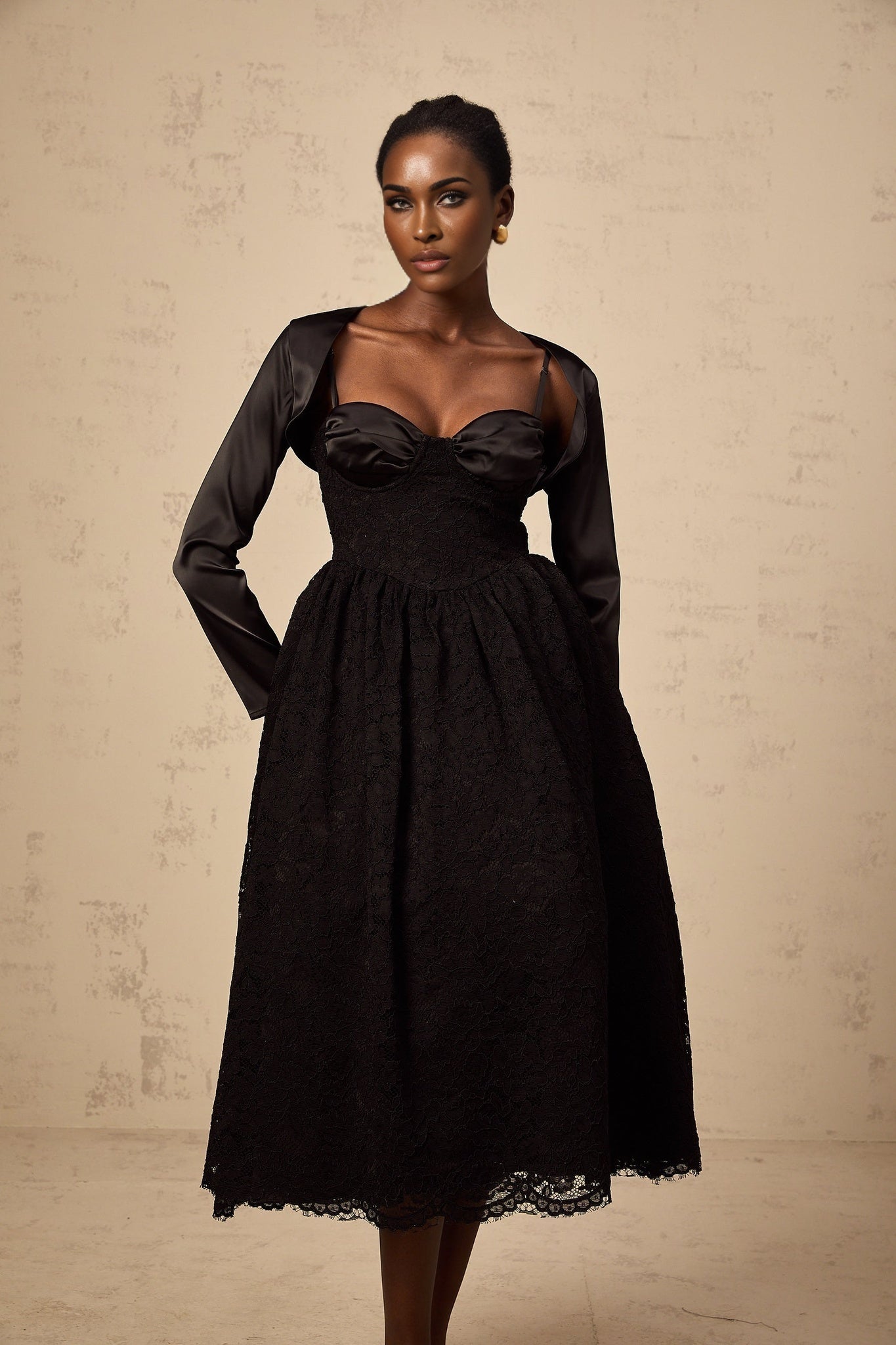 Lia Top & Dress Black Floral Lace Panelled Set