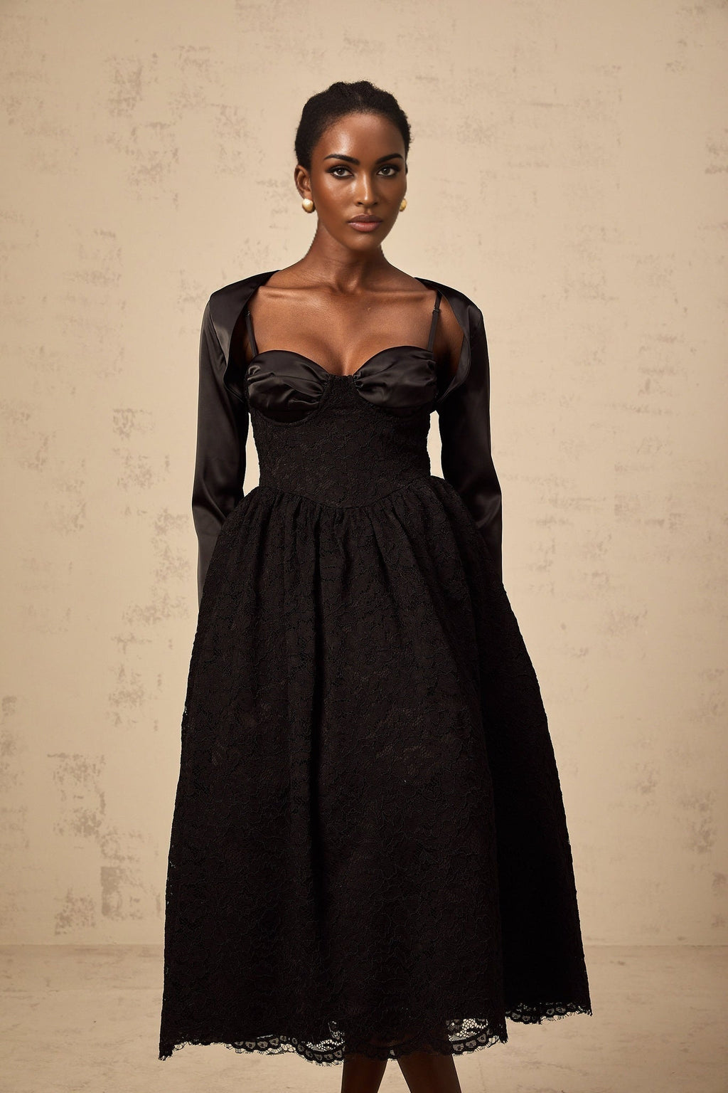 Lia Top & Dress Black Floral Lace Panelled Set