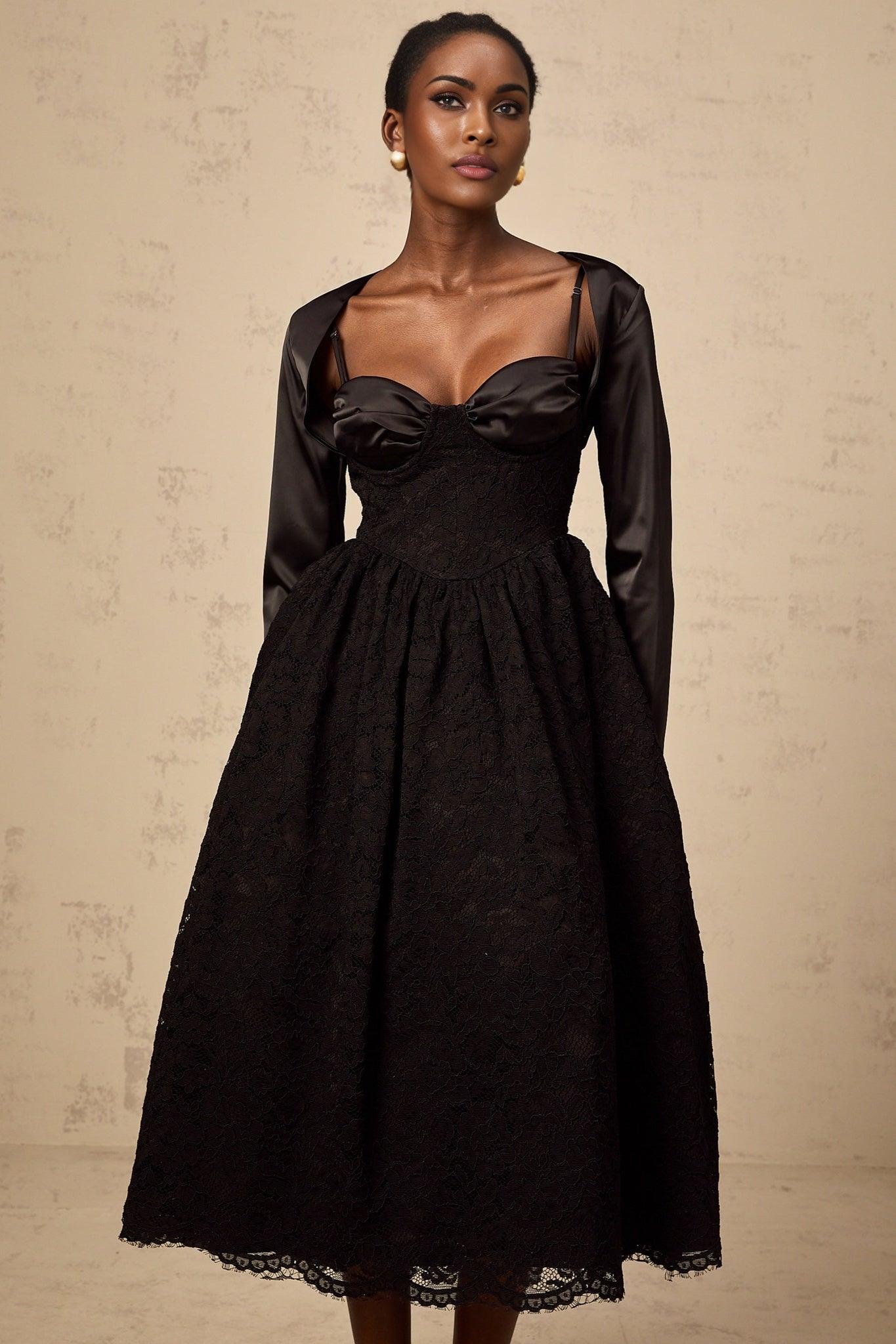 Lia Top & Dress Black Floral Lace Panelled Set
