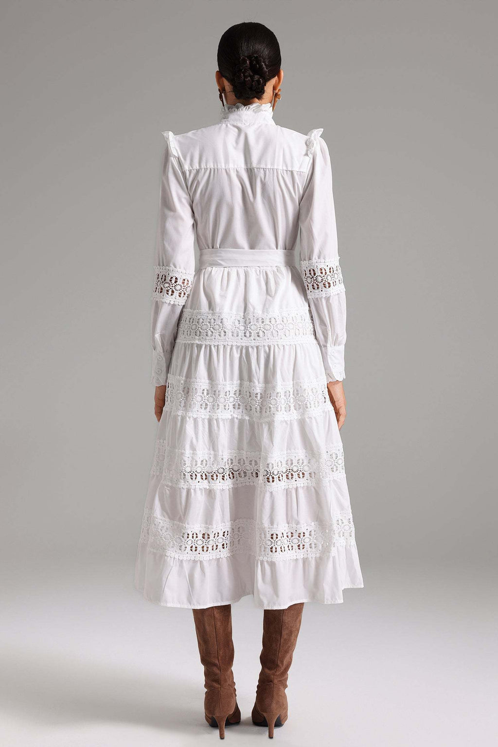 Lia White Ruffle Detail Midi Dress