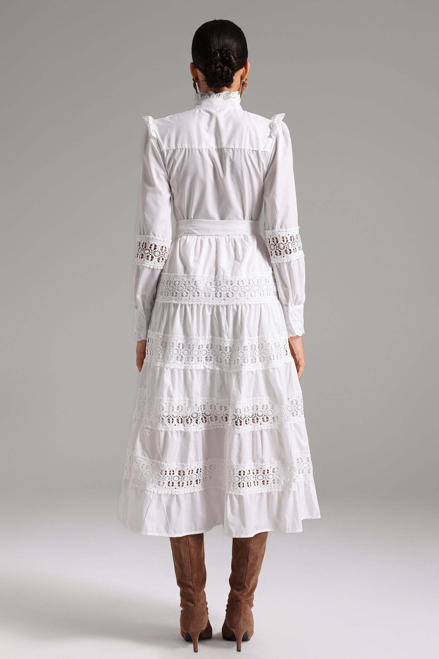 Lia White Ruffle Detail Midi Dress