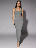 Liana Maxi Dress - Refined Style - Slim Fit - High Stretch Fabric Elasticity - Sleeveless - Long Length - Backless, Split - Pencil Hem Shaped