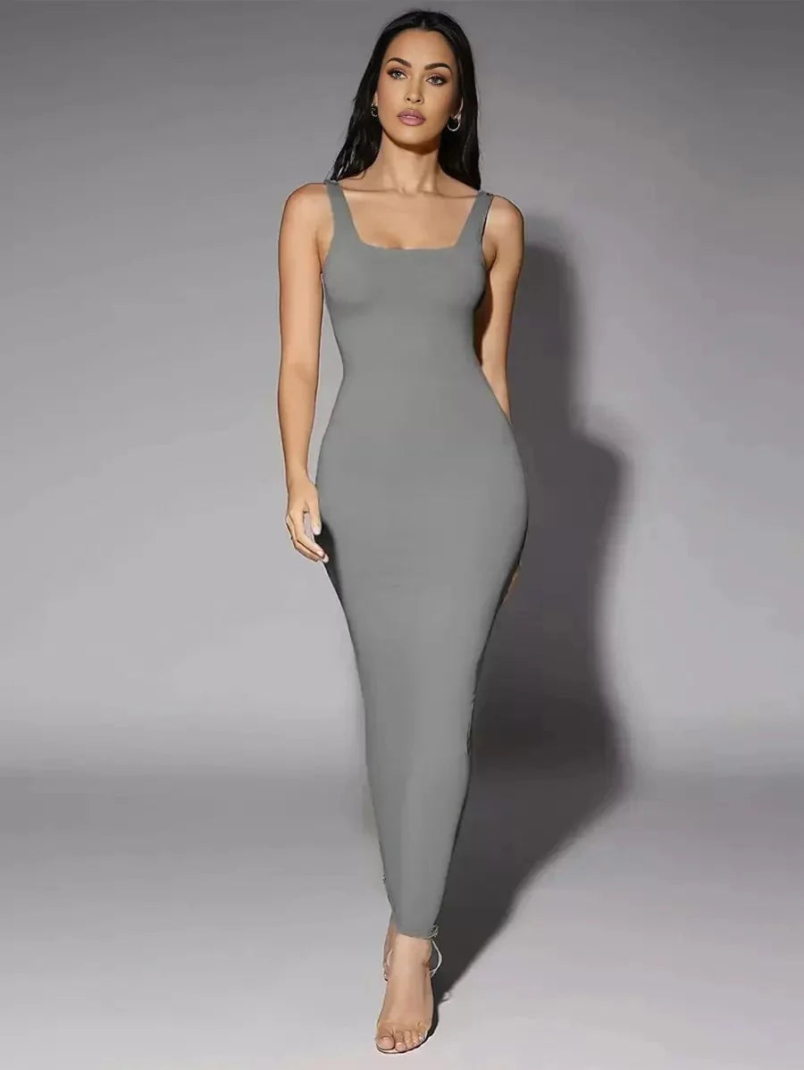 Liana Maxi Dress - Refined Style - Slim Fit - High Stretch Fabric Elasticity - Sleeveless - Long Length - Backless, Split - Pencil Hem Shaped