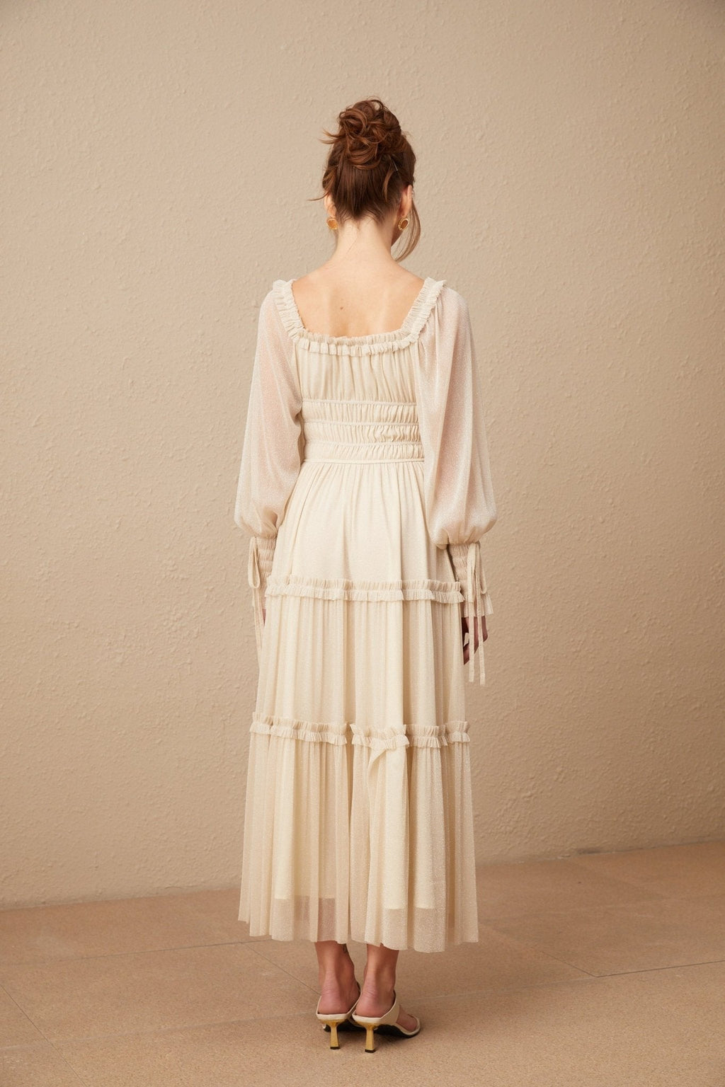 Liana Midi Dress with Metallic Threading and Tiered Design