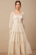 Liana Midi Dress with Metallic Threading and Tiered Design