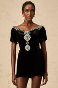 Liana Mini Dress Black Velvet Crystal Chic Style