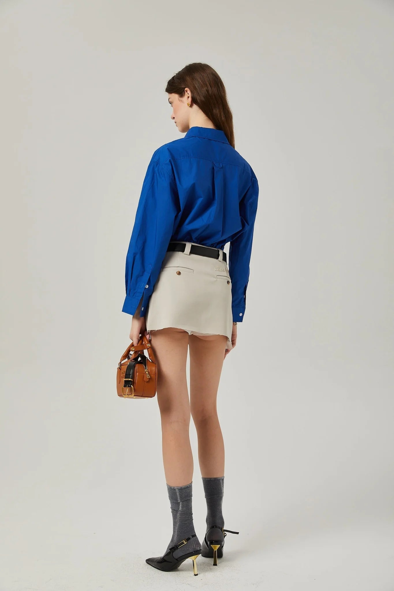 Liana Pleated Thigh Length Skirt - Neutrals Concealed Fastening