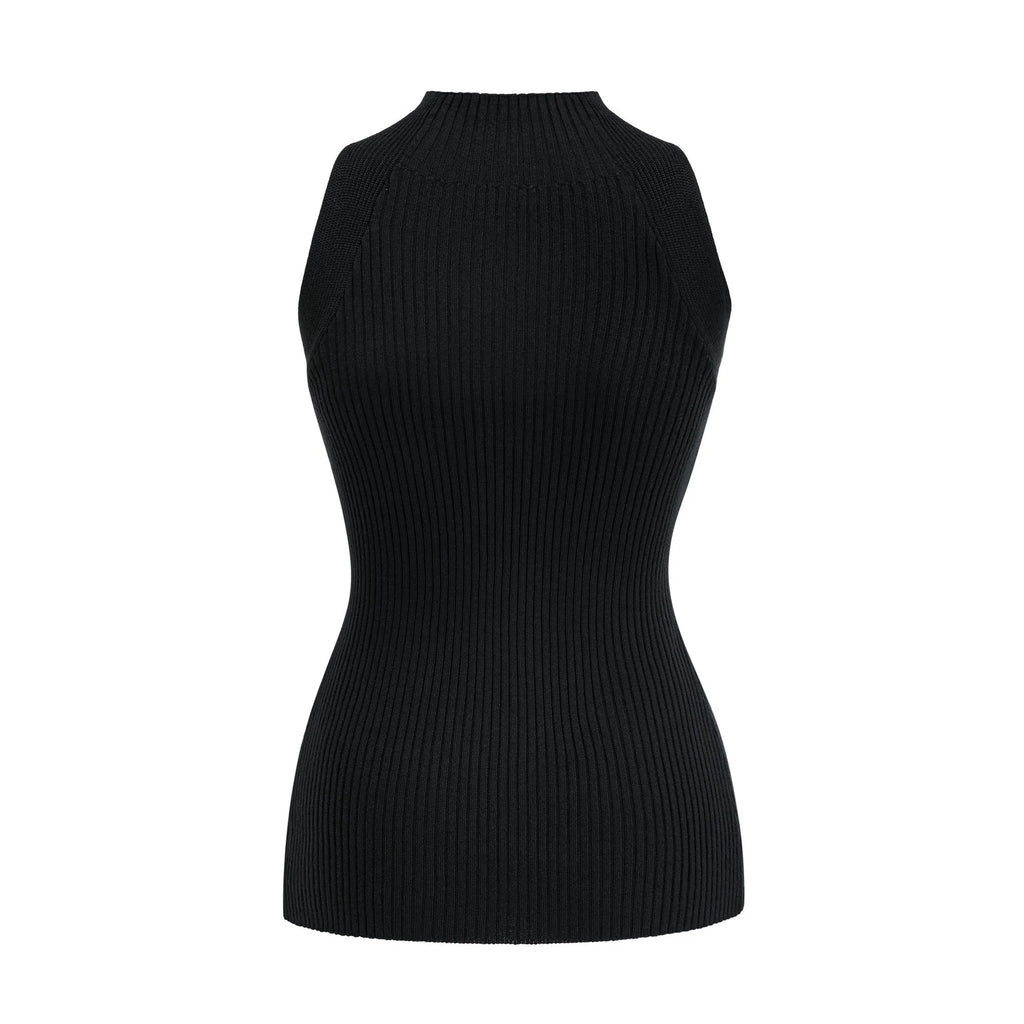 Liana Top Liana Twist Detail High Neck Sleeveless Black Ribbed