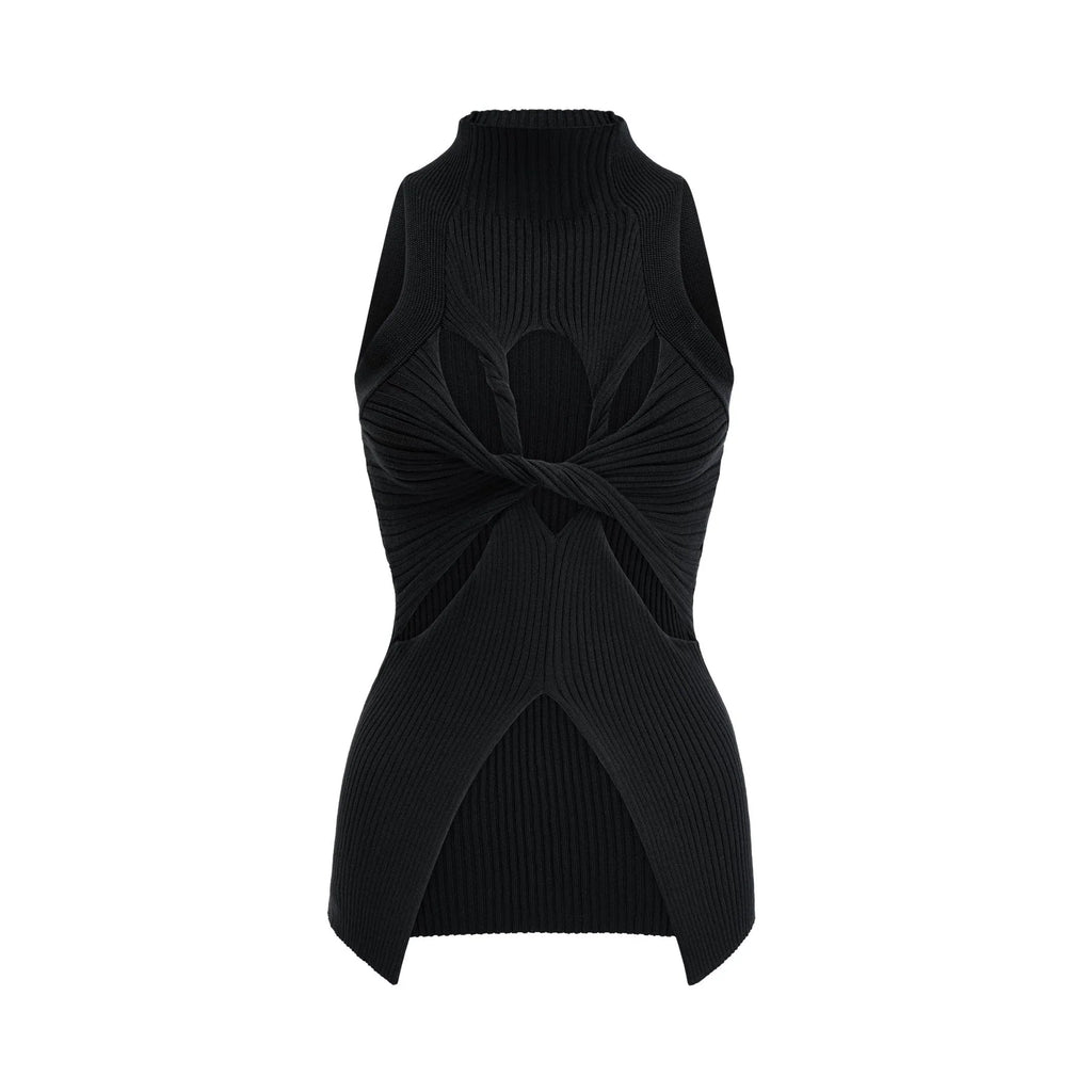 Liana Top Liana Twist Detail High Neck Sleeveless Black Ribbed