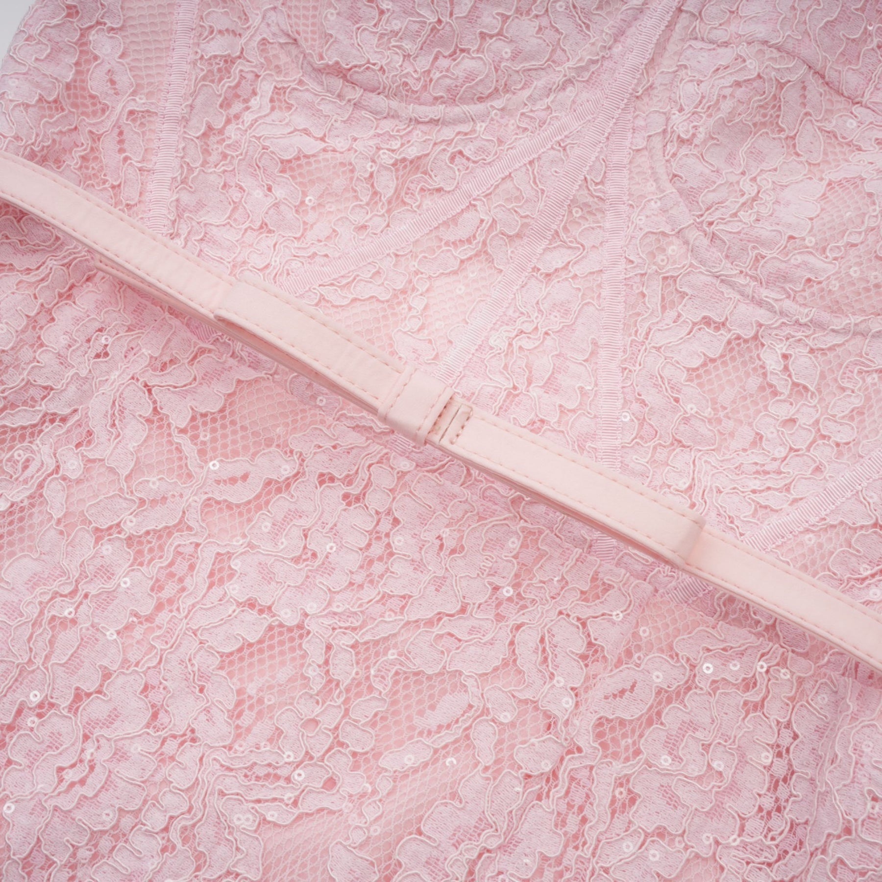 Licia Floral Midi Dress in Vibrant Pink with Lace Overlay & Crystal Embellishments