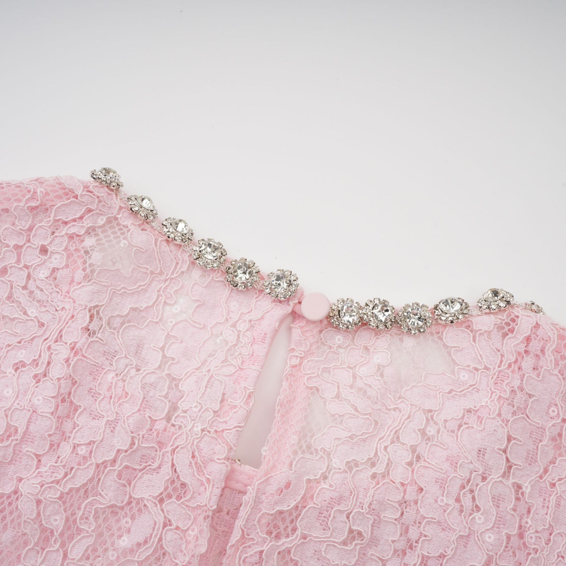 Licia Floral Midi Dress in Vibrant Pink with Lace Overlay & Crystal Embellishments