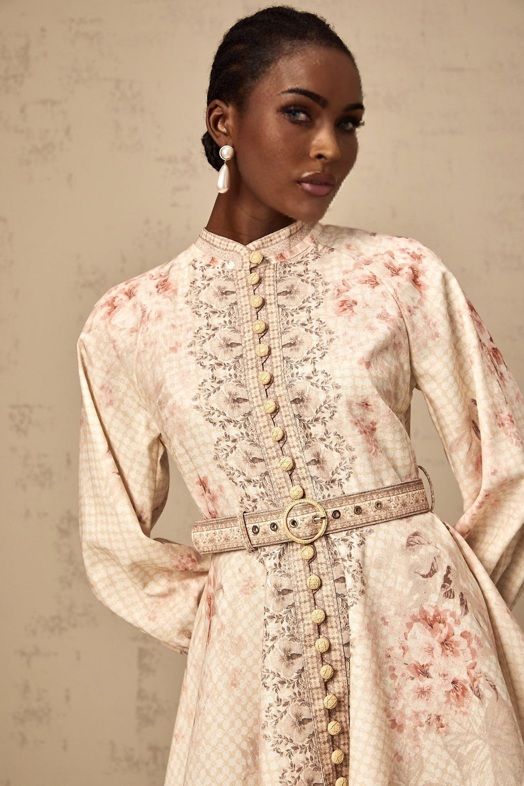 Licia Mini Dress Floral Print Belted Waist Front Button Fastening