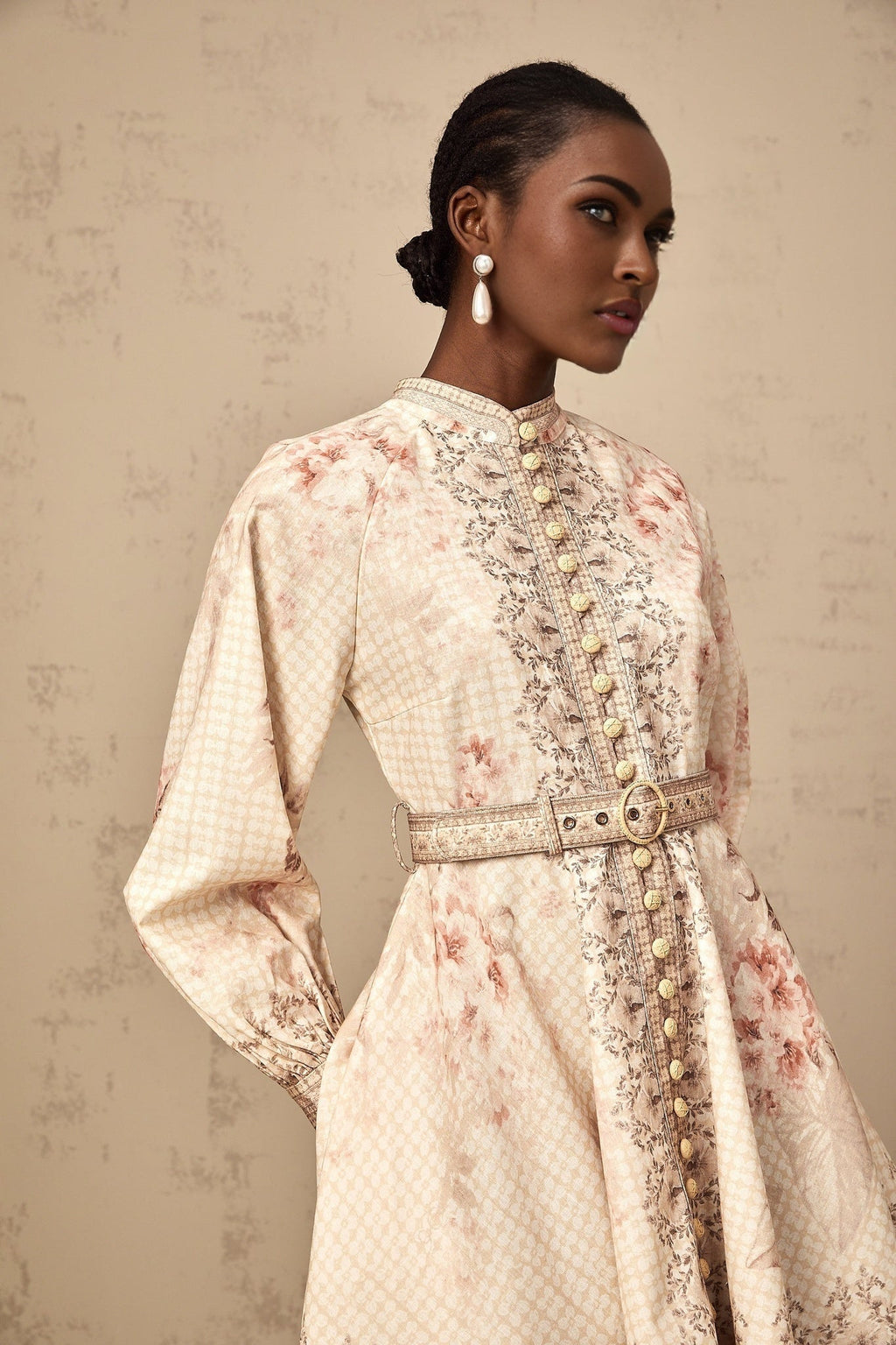 Licia Mini Dress Floral Print Belted Waist Front Button Fastening