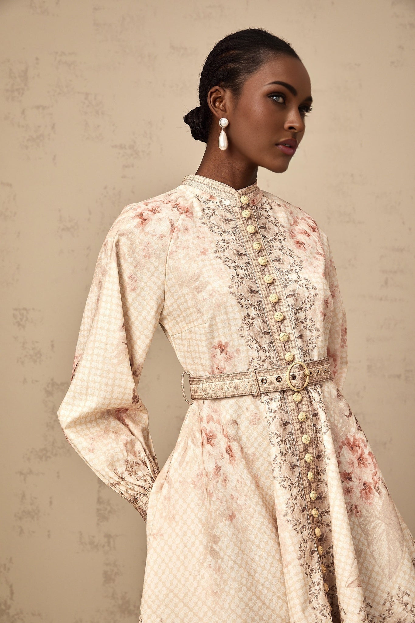 Licia Mini Dress Floral Print Belted Waist Front Button Fastening