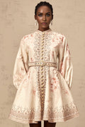 Licia Mini Dress Floral Print Belted Waist Front Button Fastening