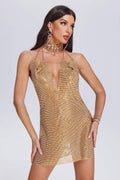 Lilah Gold Halter Metallic Detail Dress