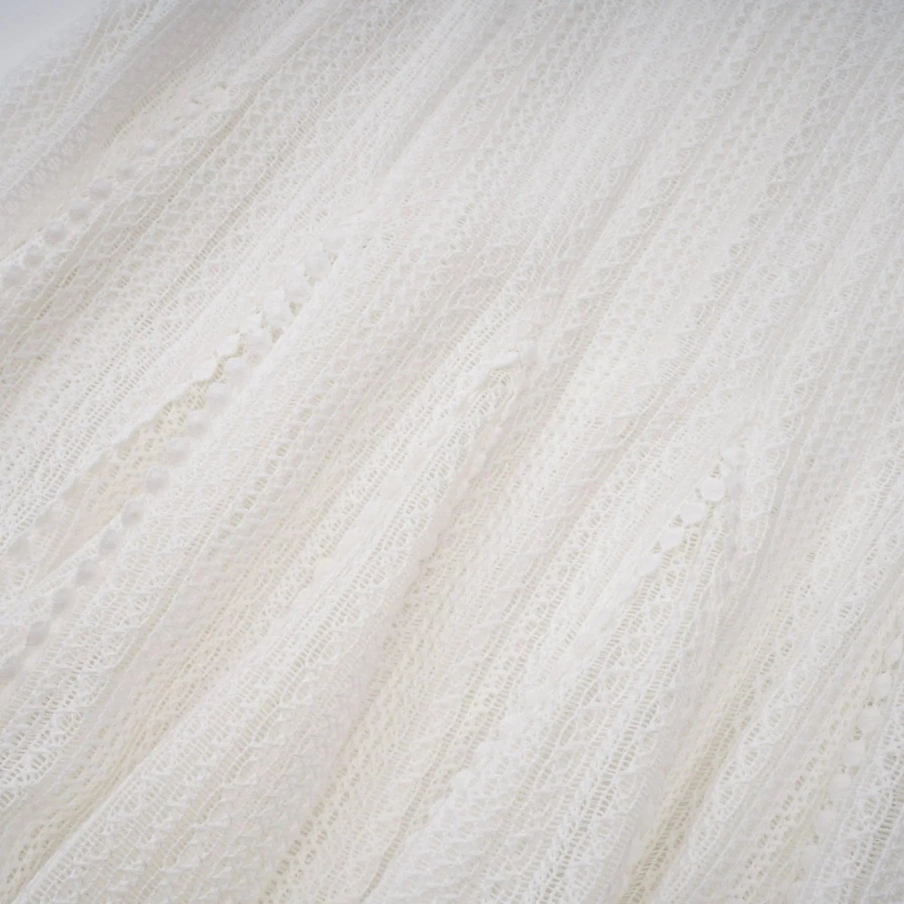 Lilah Midi Dress White Crochet Puff Godet Slip Zip & Flair