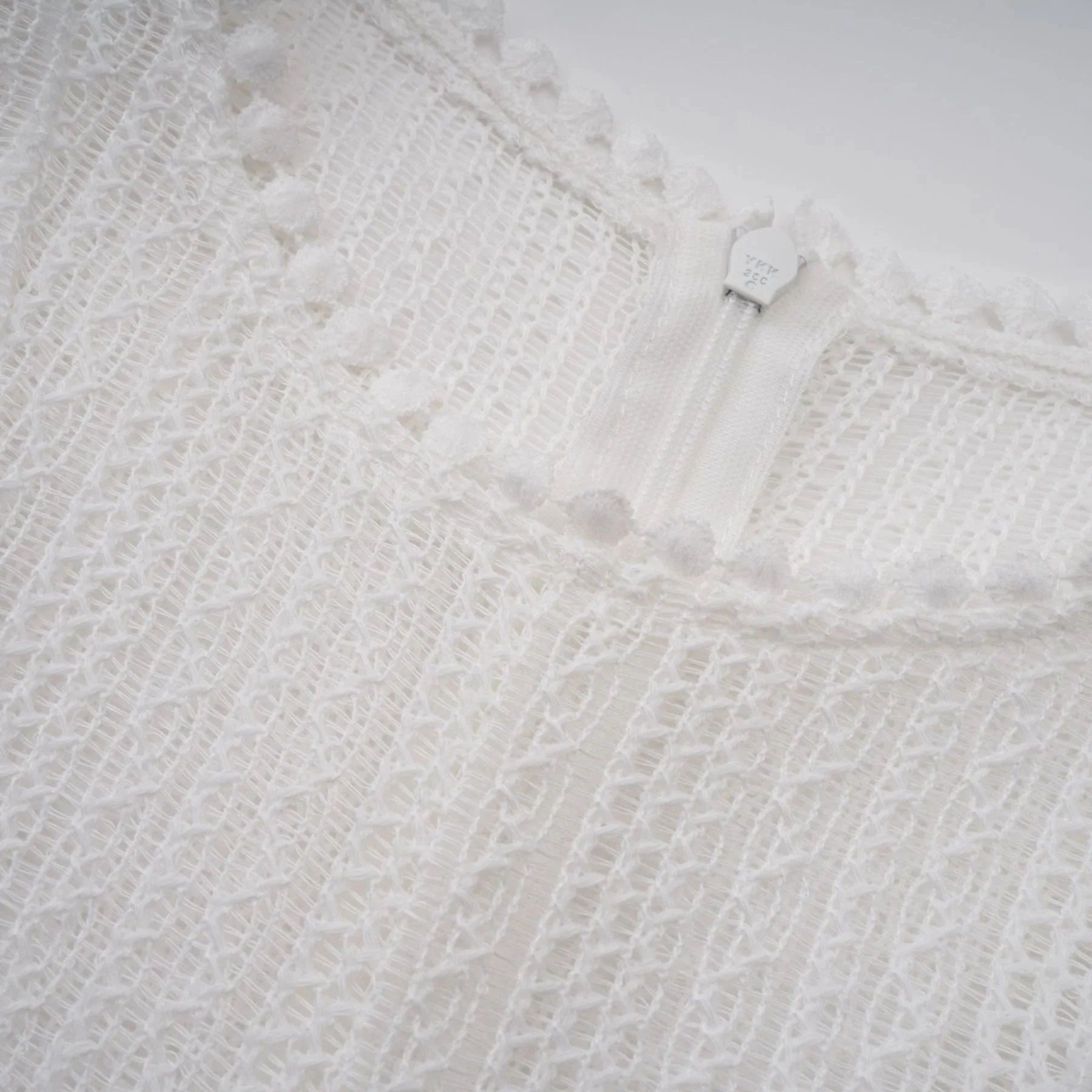 Lilah Midi Dress White Crochet Puff Godet Slip Zip & Flair
