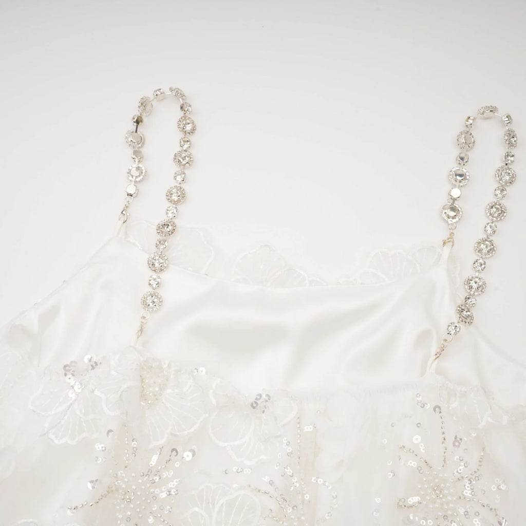 Lilah Mini Dress Crystal Floral Embellished White Square Neck