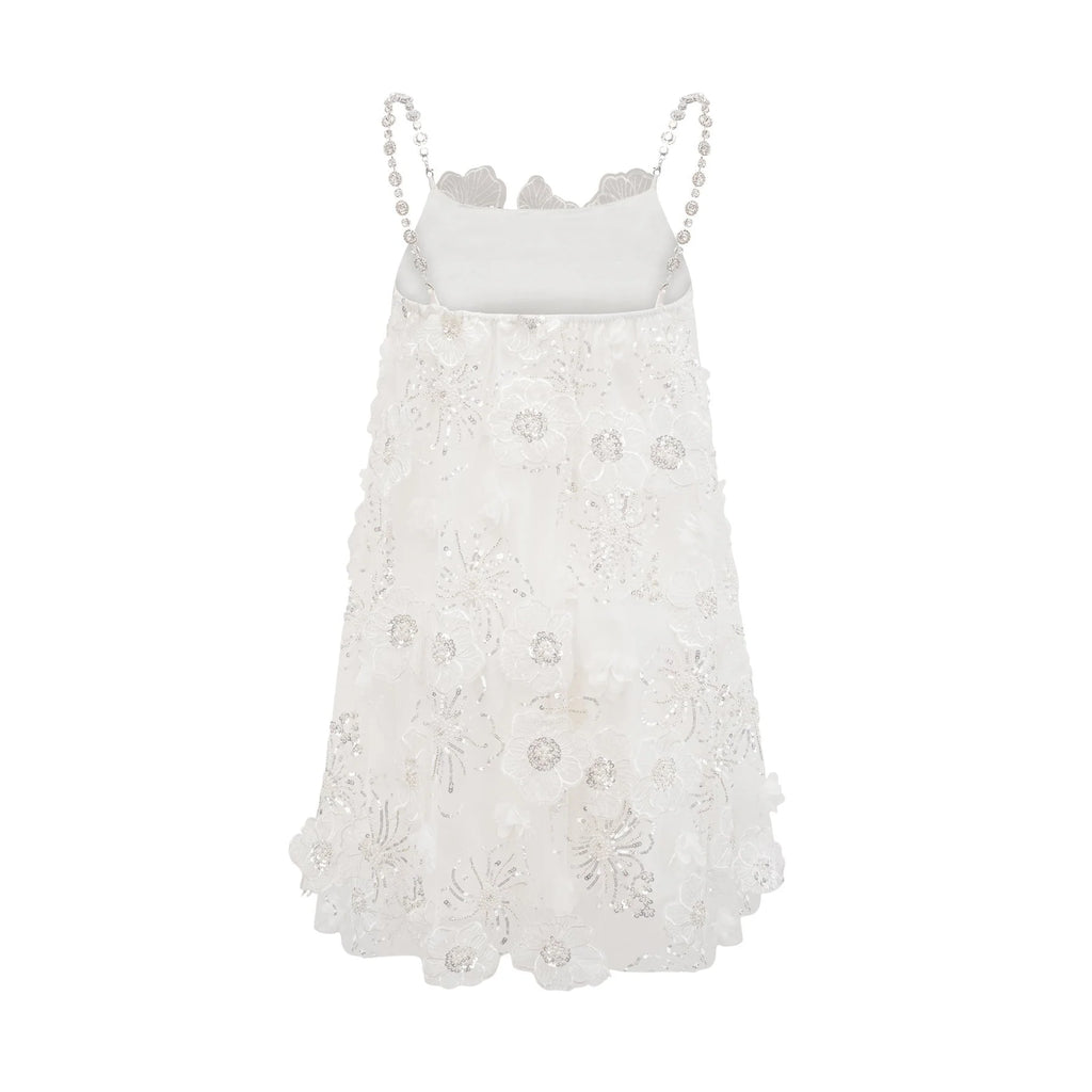 Lilah Mini Dress Crystal Floral Embellished White Square Neck
