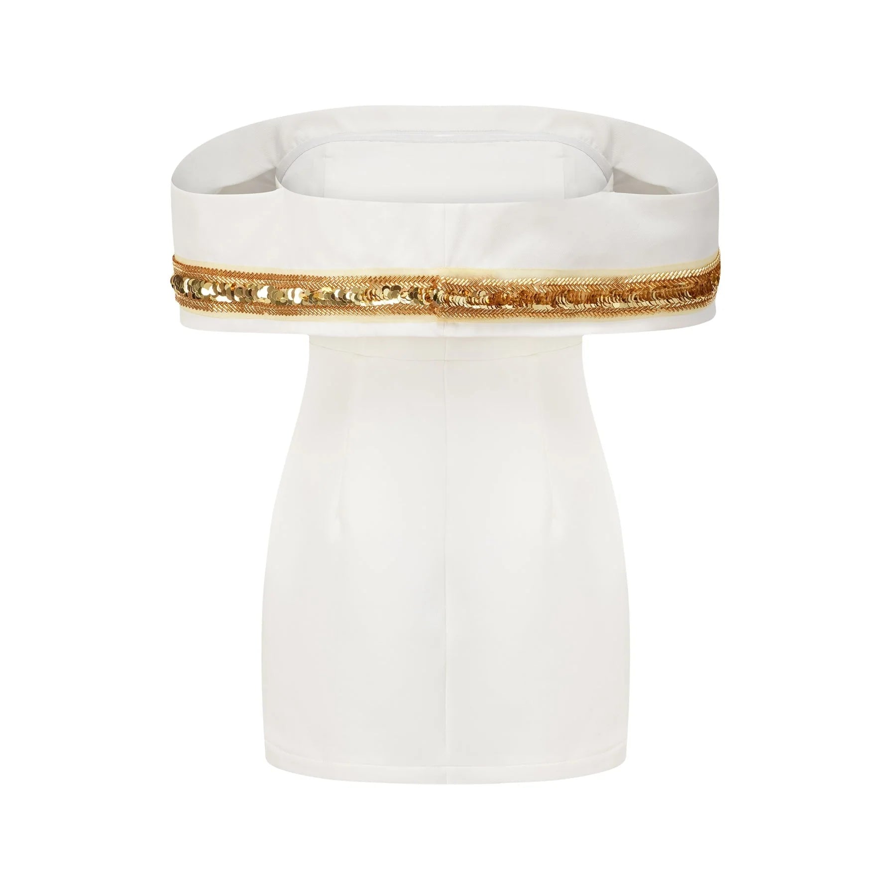 Lilah Sequin Mini Dress Off The Shoulder White Gold Mini Length