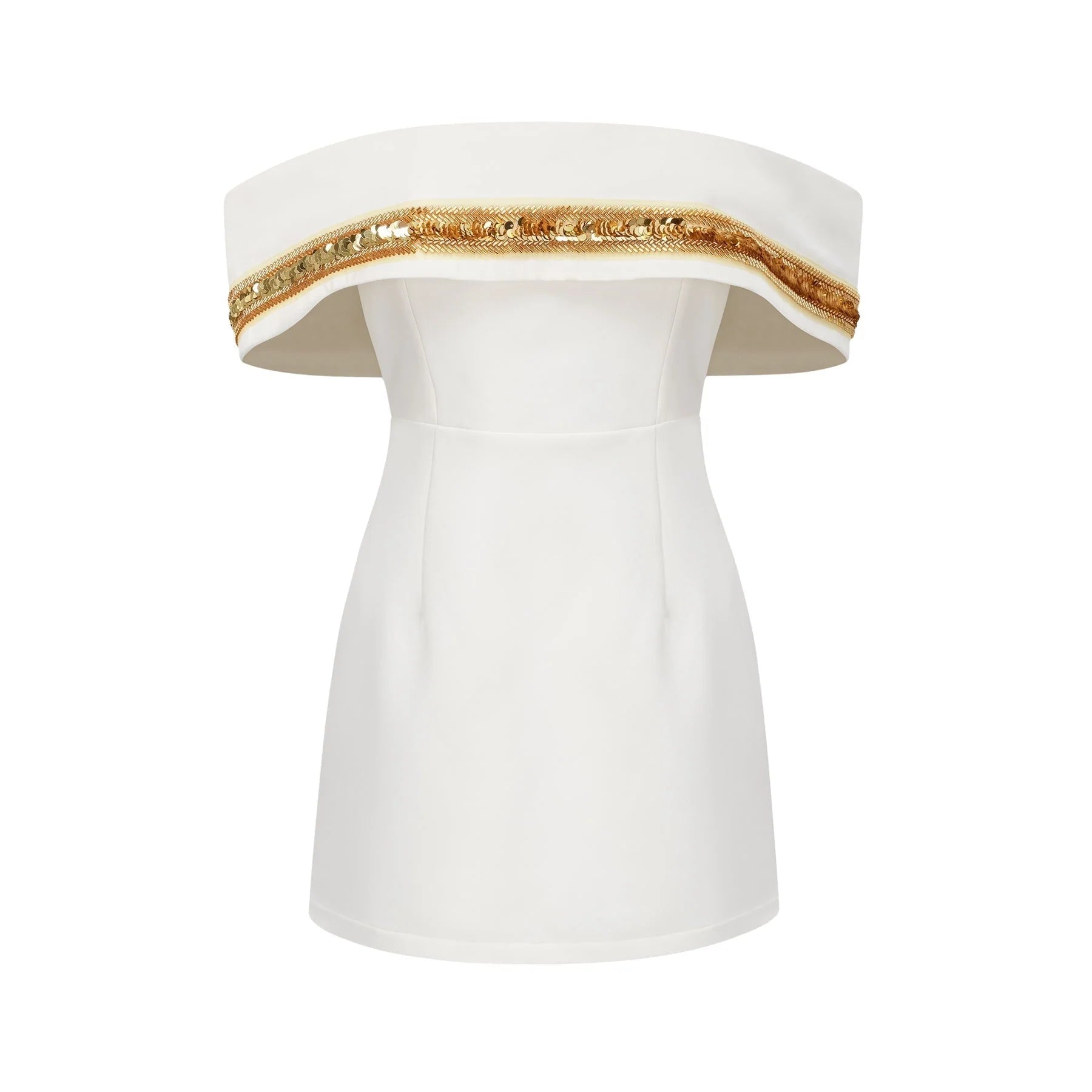 Lilah Sequin Mini Dress Off The Shoulder White Gold Mini Length