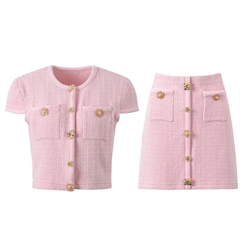 Lilah Top & Skirt Set - Cropped Top - Classic Button - Up - Fitted Silhouette - Decorative Buttons