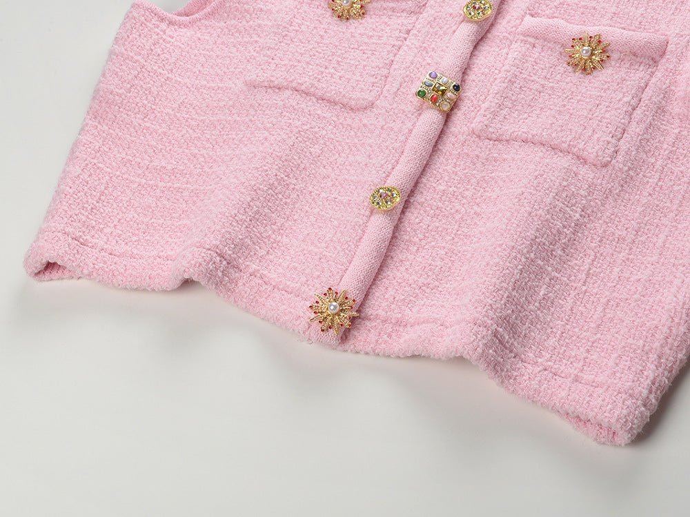Lilah Top & Skirt Set - Cropped Top - Classic Button - Up - Fitted Silhouette - Decorative Buttons