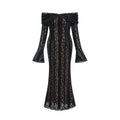 Liliana Floral Midi Dress in Black with OffShoulder Design & Flared Cuffs