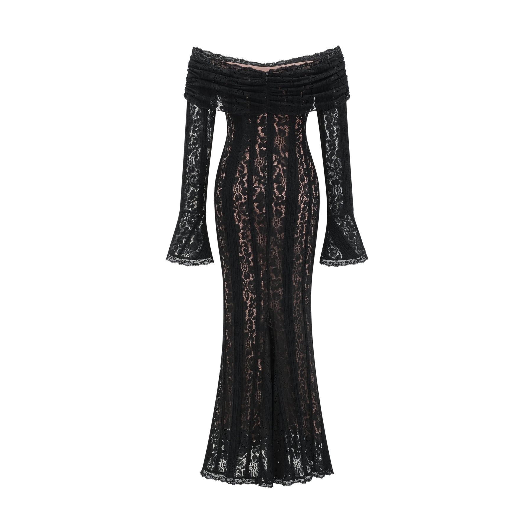 Liliana Floral Midi Dress in Black with OffShoulder Design & Flared Cuffs