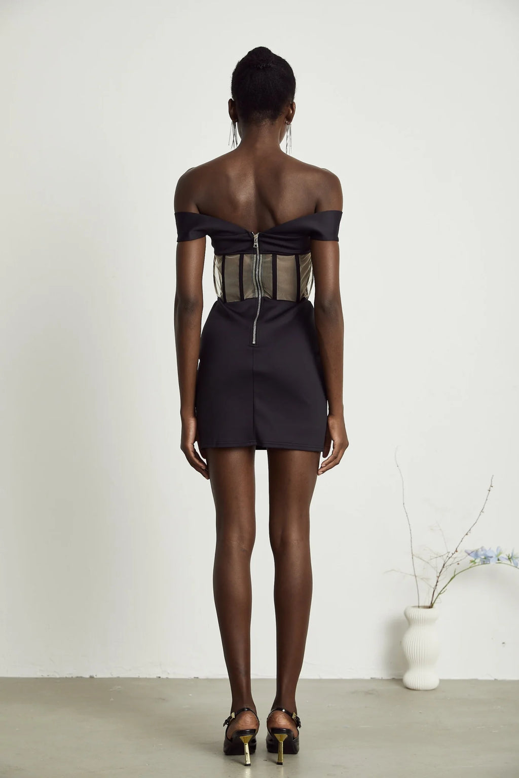 Liliana Mini Dress Mesh Corset Sweetheart Off Shoulder Black