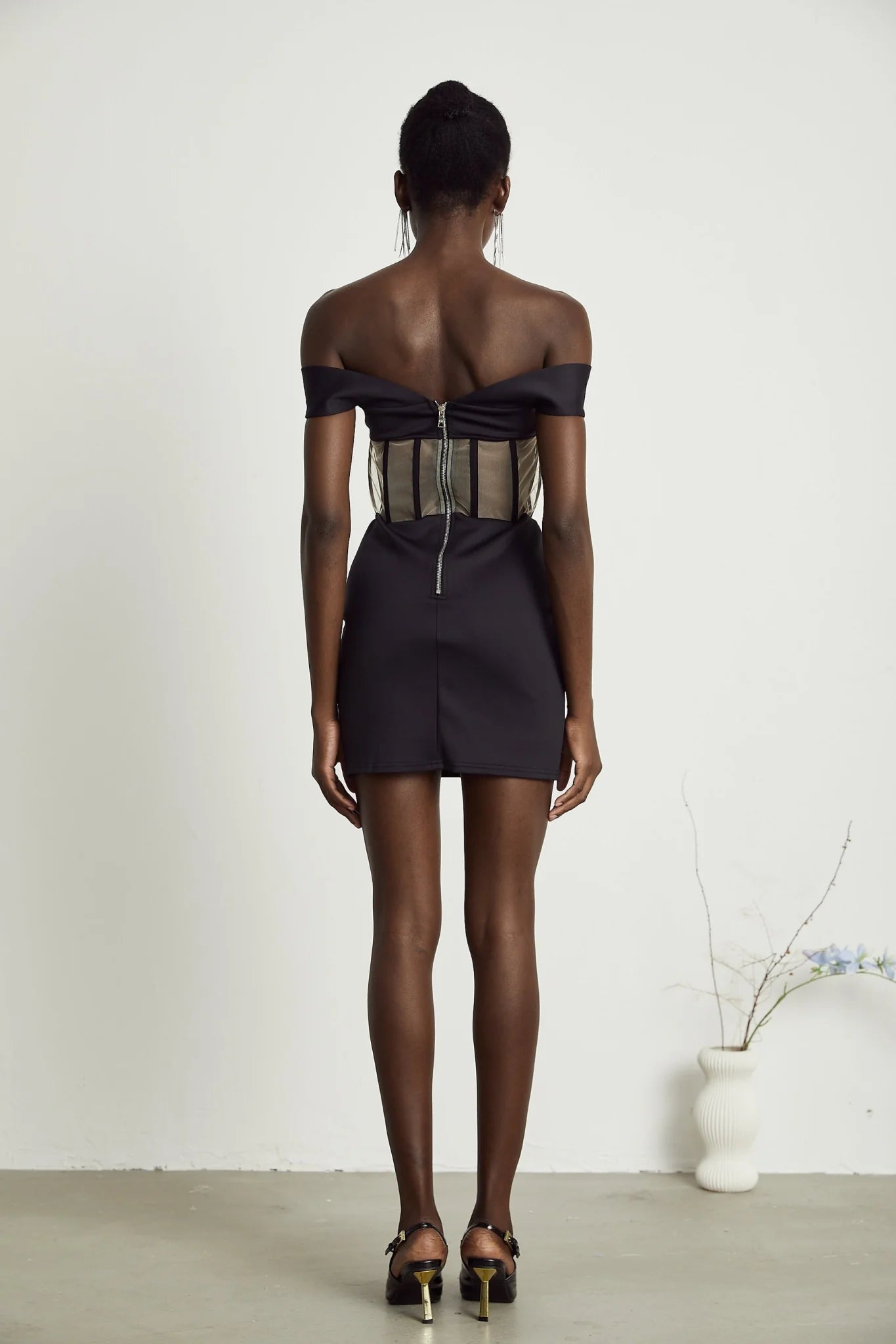 Liliana Mini Dress Mesh Corset Sweetheart Off Shoulder Black