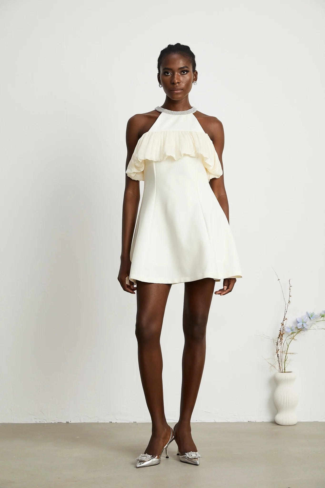 Lillian Mini Dress White Crystal Flare
