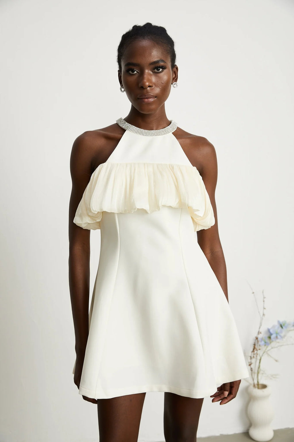 Lillian Mini Dress White Crystal Flare