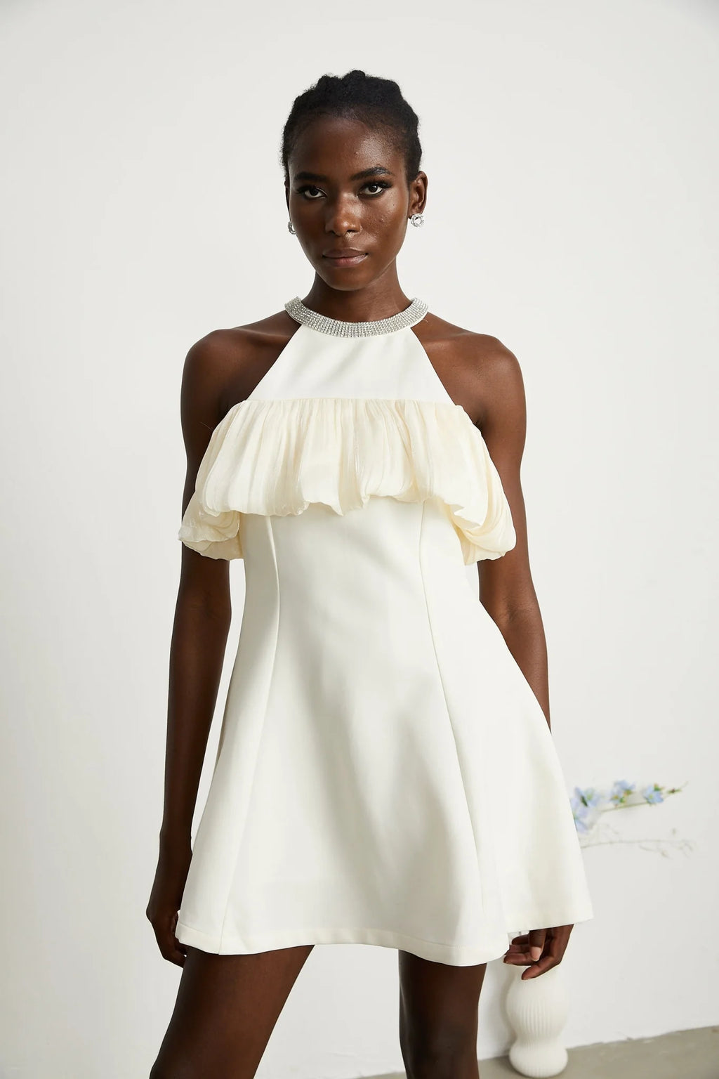 Lillian Mini Dress White Crystal Flare