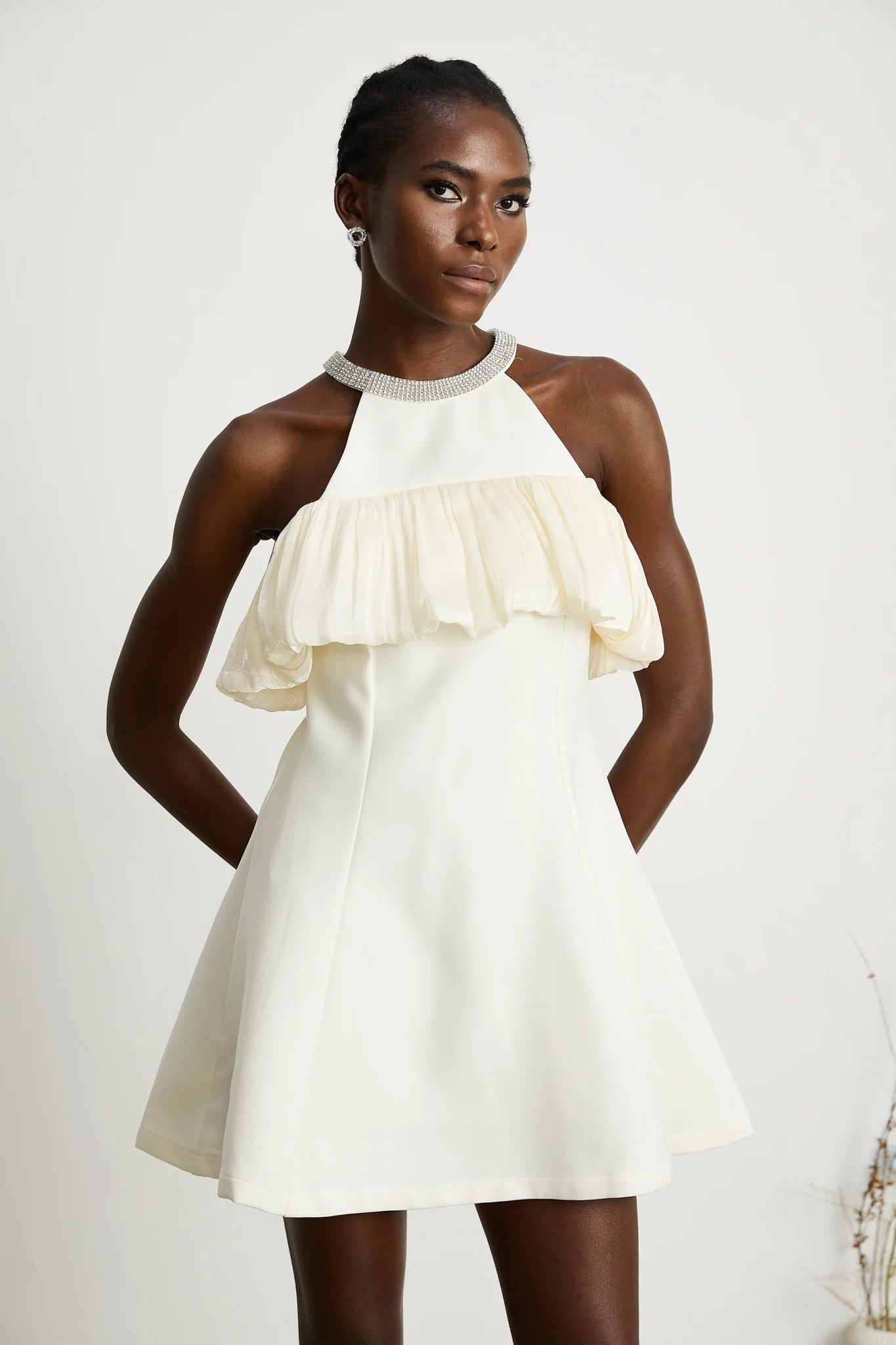 Lillian Mini Dress White Crystal Flare