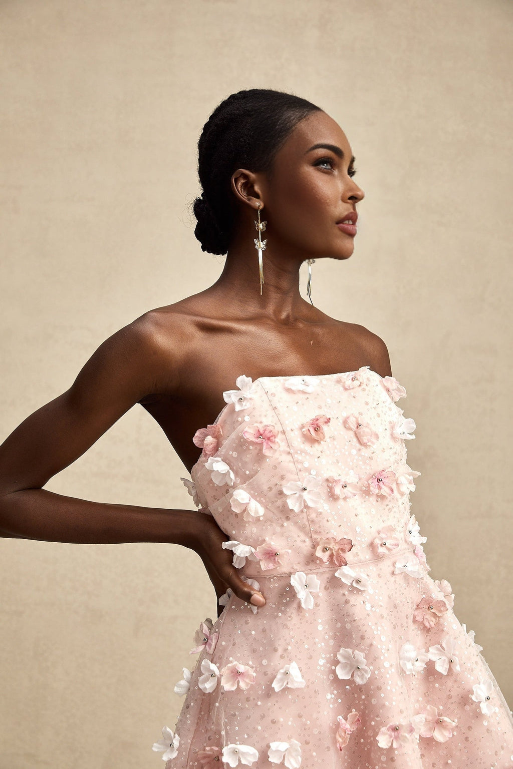 Lilou Pink 3D Petal Puff Mini Dress With Scallop Hem