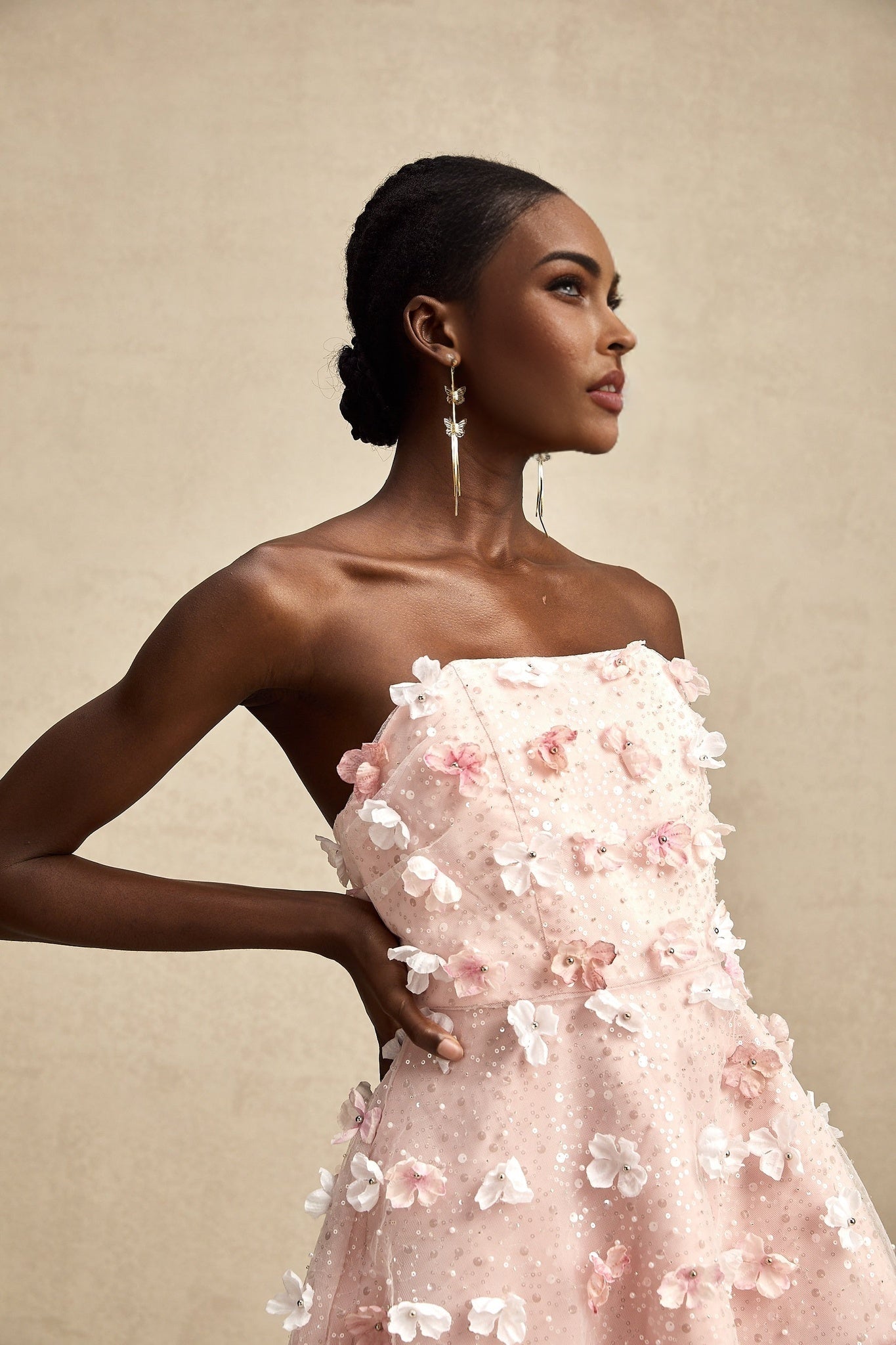 Lilou Pink 3D Petal Puff Mini Dress With Scallop Hem