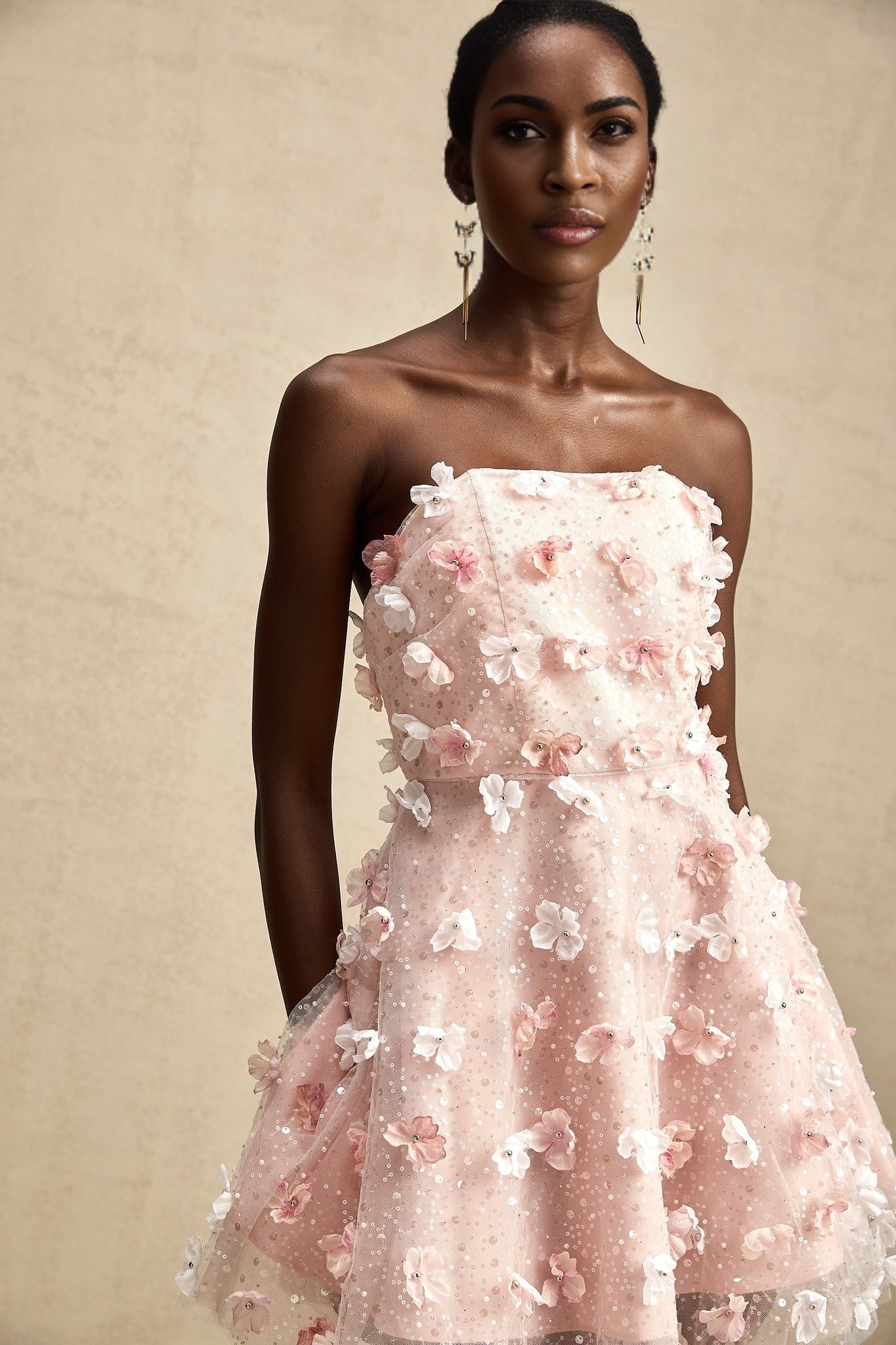 Lilou Pink 3D Petal Puff Mini Dress With Scallop Hem