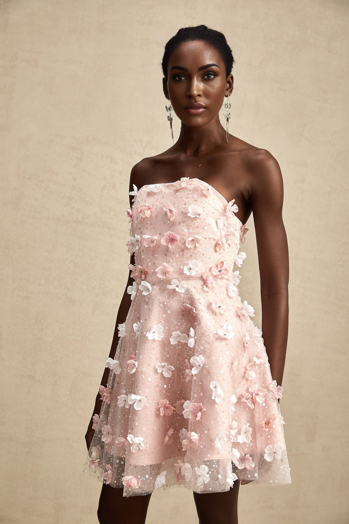 Lilou Pink 3D Petal Puff Mini Dress With Scallop Hem