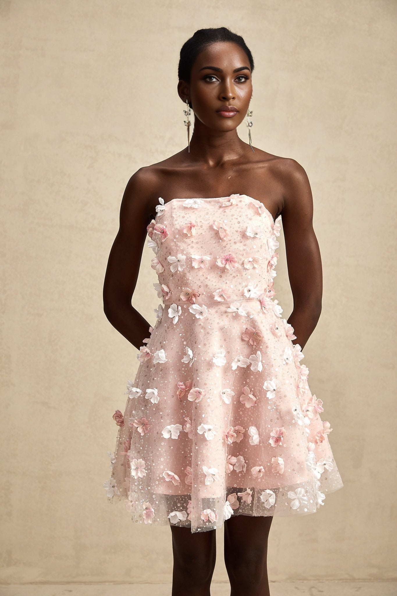 Lilou Pink 3D Petal Puff Mini Dress With Scallop Hem